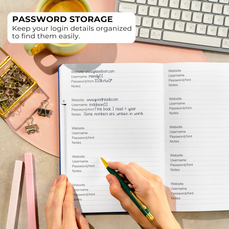 Clever Fox Password Book with alphabetical tabs. Internet Address Organizer Logbook. Large Password Keeper for Website Logins (Royal Blue) - Image 3